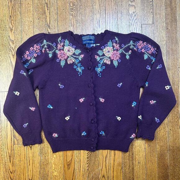 Herman Geist Sweaters - Vintage 90s Herman Geist Purple Wool Blend Cardigan Sweater